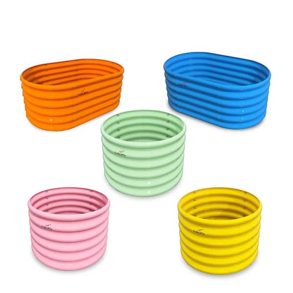 Mixed Color 18 in. Tall Galvanized Steel Oval Outdoor Raised Garden Beds, Eco-Safe Metal Kids Planter Box (5-Pack)
