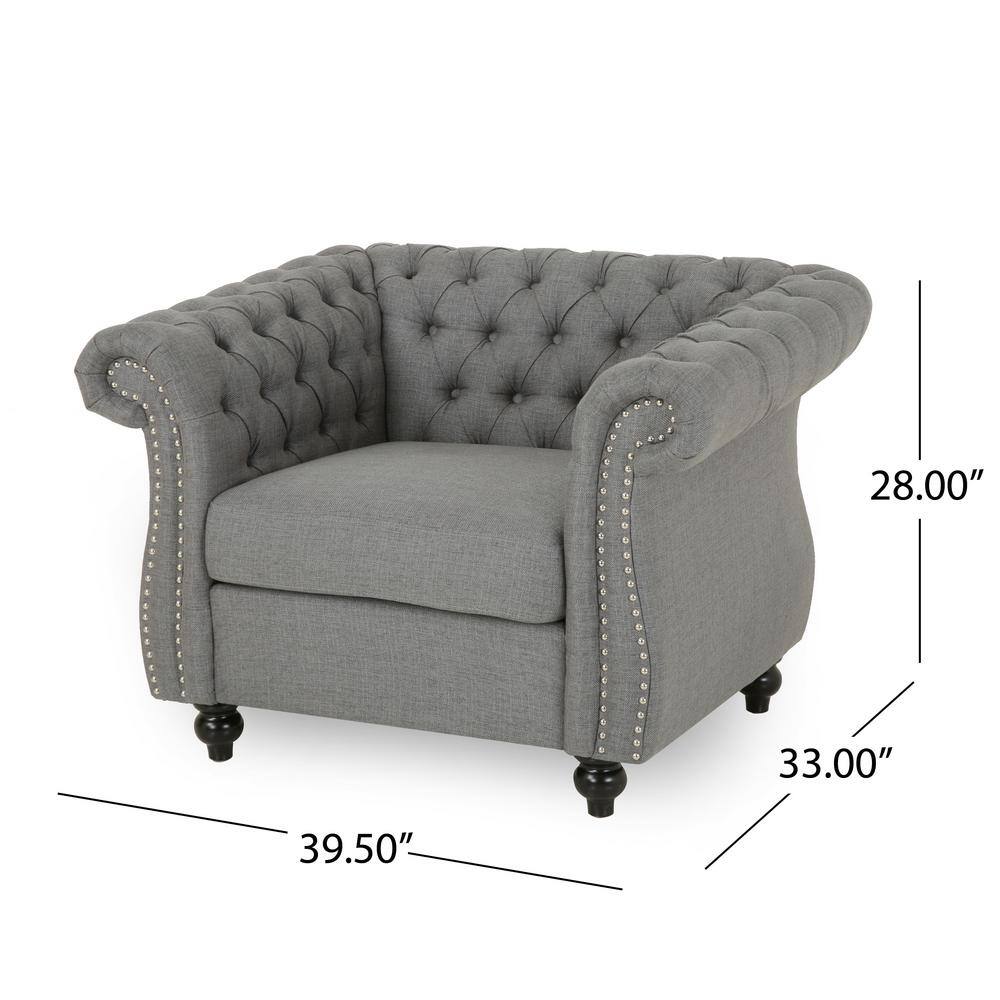 Dark Gray Velvet Chesterfield Accent Chair with Birch Wood Legs
