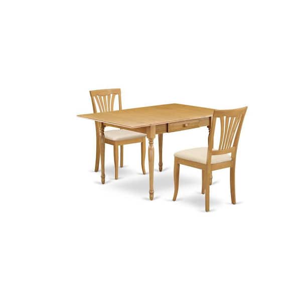 East West Furniture 3-Piece Natural Brown Oak Finish Solid Wood Top with Dropleaf Dining Table Set