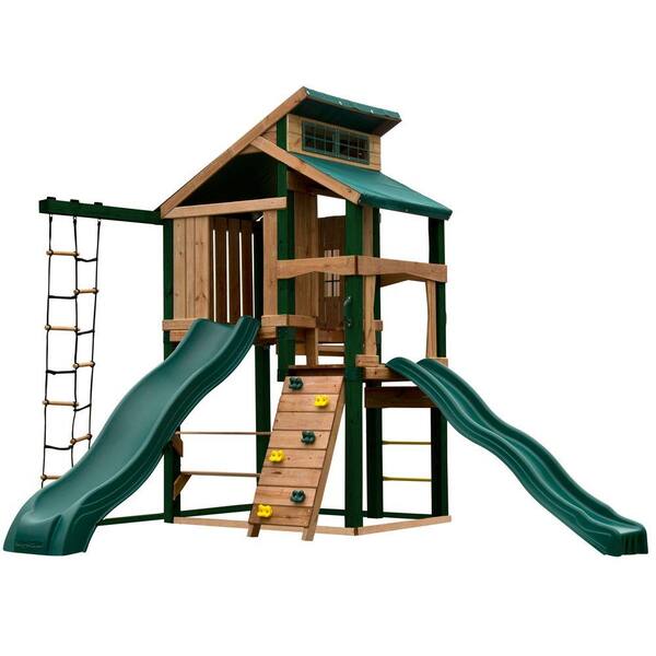Swing-N-Slide Playsets Hideaway Clubhouse Plus Playset with Cool Wave and Alpine Slides, and Tuff Wood