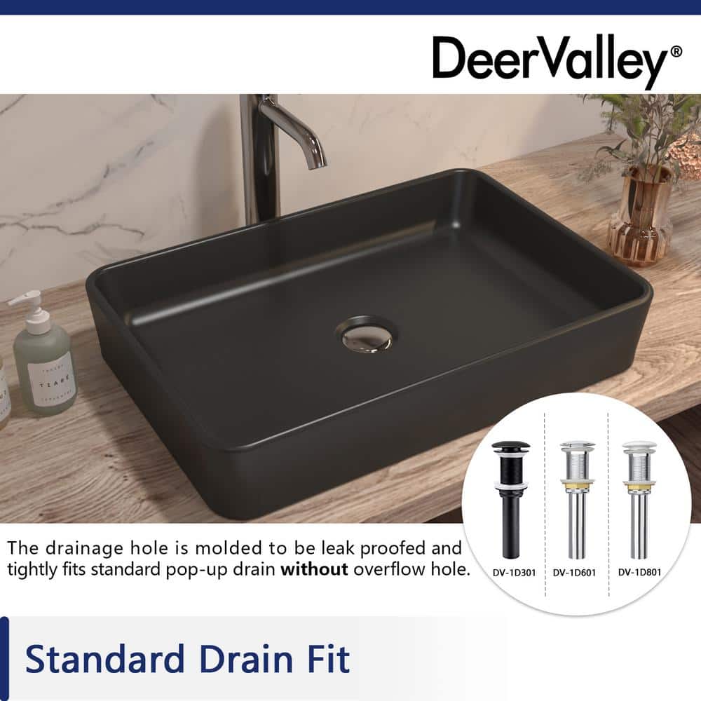 Matte Black Rectangular Ceramic Bathroom Vessel Sink