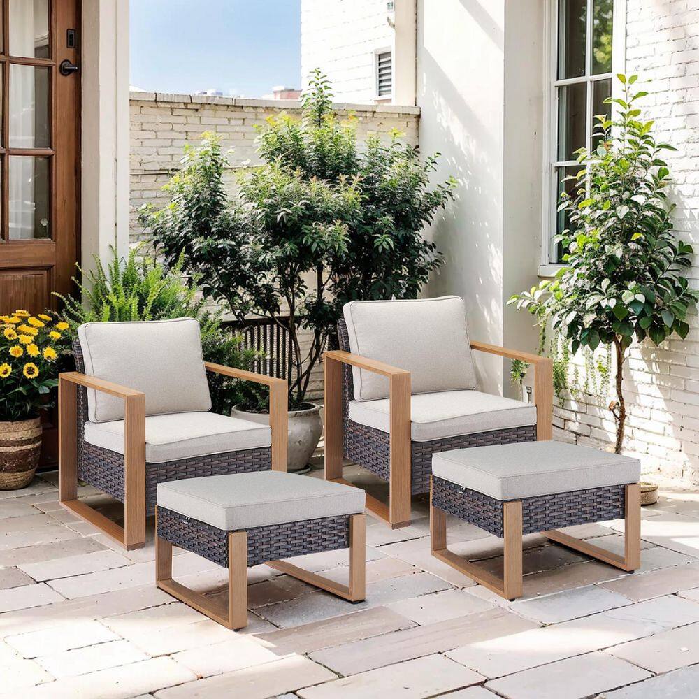 CubeEdge 4-Piece Brown Wicker Patio Conversation Set with Olefin Beige Cushions and Ottomans price history on PriceWatchPro