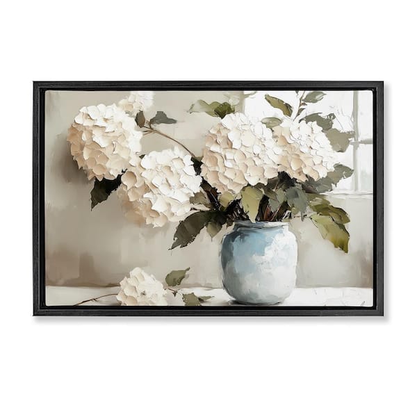 Daubed Hydrangea Petals Bouquet by Annabelle Hall 1 Piece Black Floater Frame Nature Graphic Art Print 21 in. x 31 in.