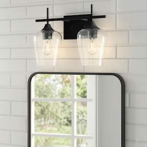 2-Light Matt Black Vanity Light Bathroom with Clear Glass Shades