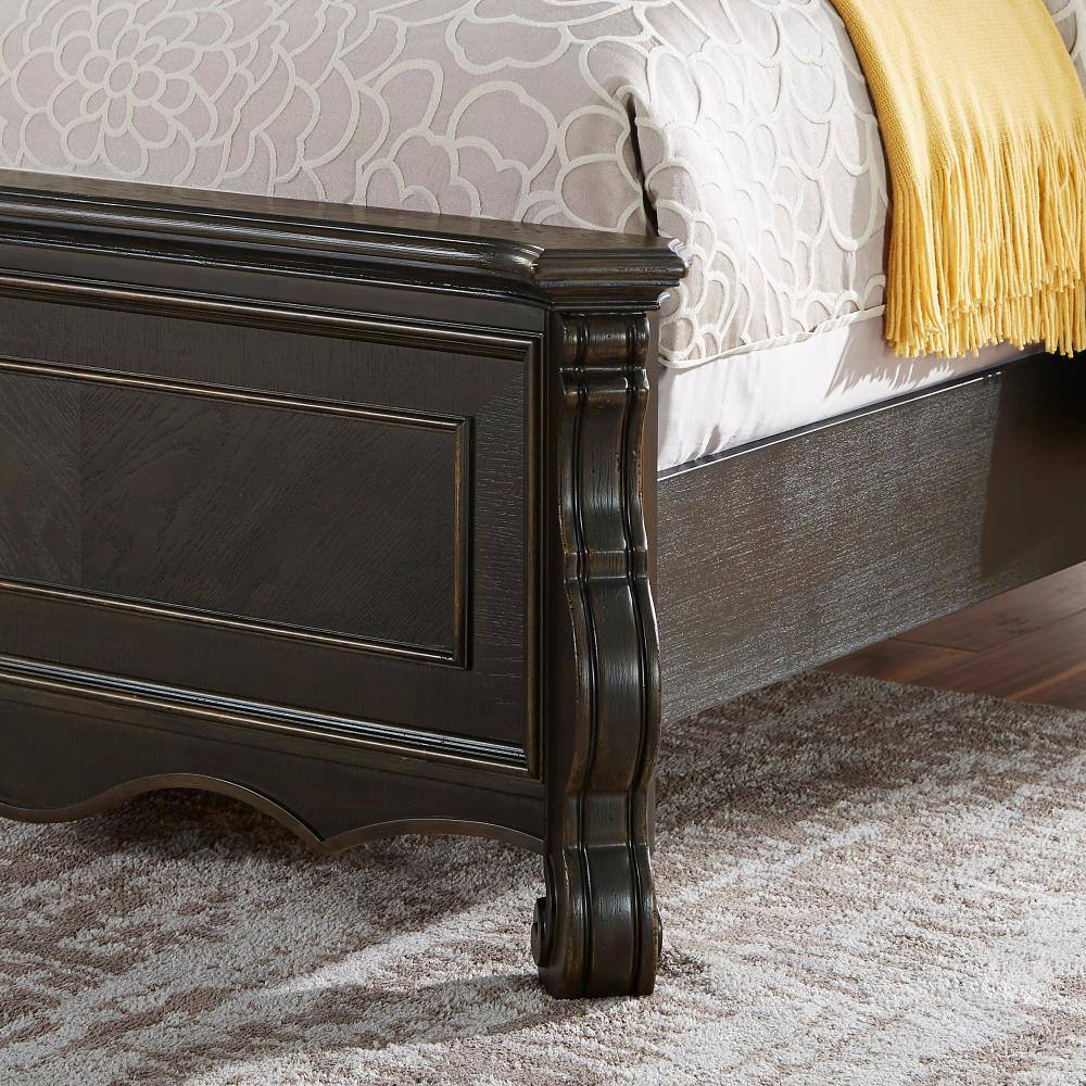 Traditional King Brown Wood Upholstered Tufted Bed