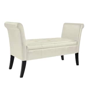 Antonio Cream Bonded Leather Storage Bench with Scrolled Arms