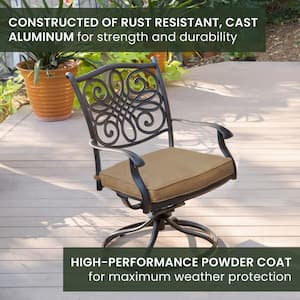 Traditions 7-Piece Aluminum Outdoor Dining Set with 6 Swivel Dining Chairs and Natural Oat Cushions