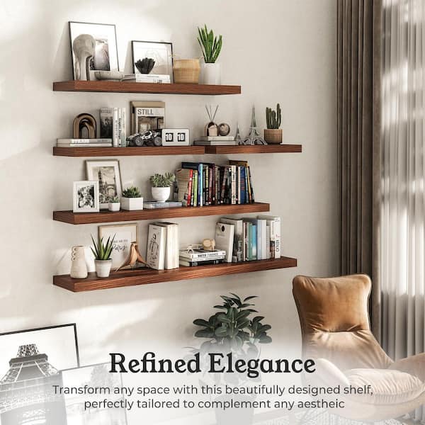 40 in. W x 9.3 in. D Walnut Floating Shelves, Decorative Wall