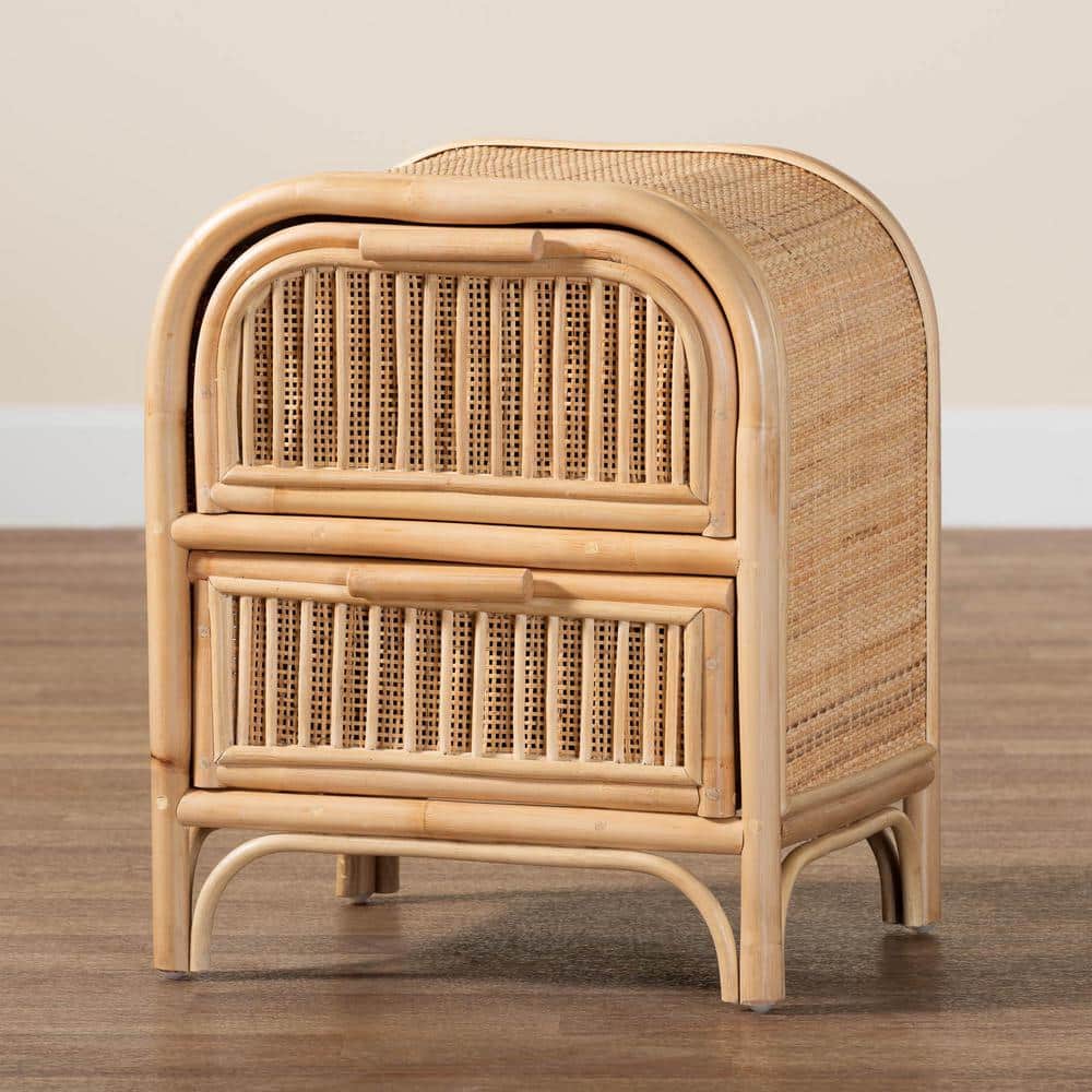 Adrika Natural Rattan 2-Drawer Bohemian Nightstand