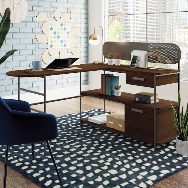 Sauder International Lux L-Desk - Umber Wood