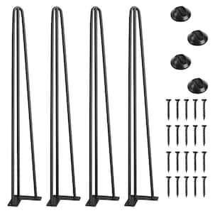 26 in. Black Hairpin Table Legs with 3-Steel Rods 1/2 in. Pipe Diameter for Coffee Table and Side Table (4-Pack)