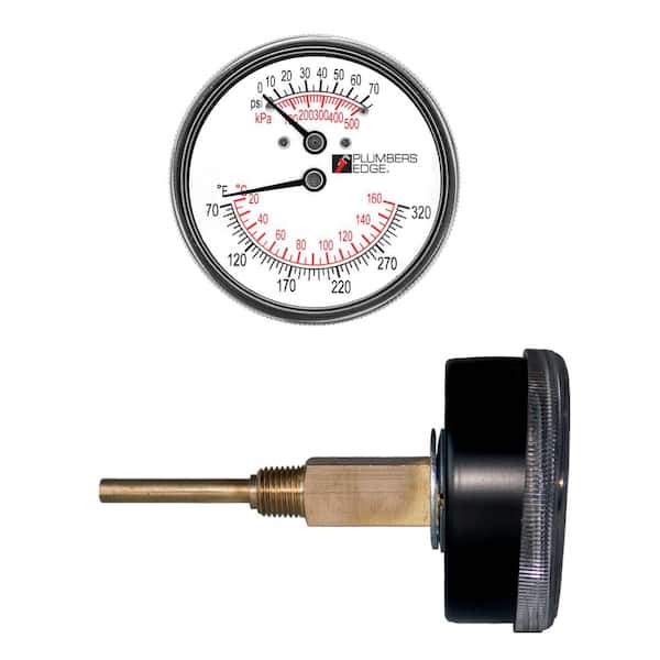 PLUMBERS EDGE Tridicator/Boiler Temperature and Pressure Gauge