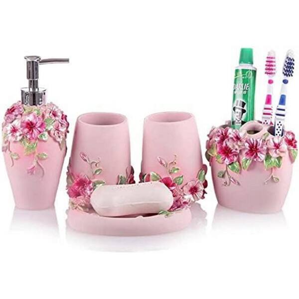 Premium Coral Pink Bathroom Accessories Set. Pink Bathroom Decor.  Accesorios para Baños. New Apartment Essentials. Pink Toothbrush Holder and  Soap