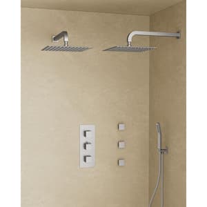 Thermostatic 8-Spray 12 in. Square Wall Mount High Pressure Shower System with 3-Jets in Matte Black(Valve Included)