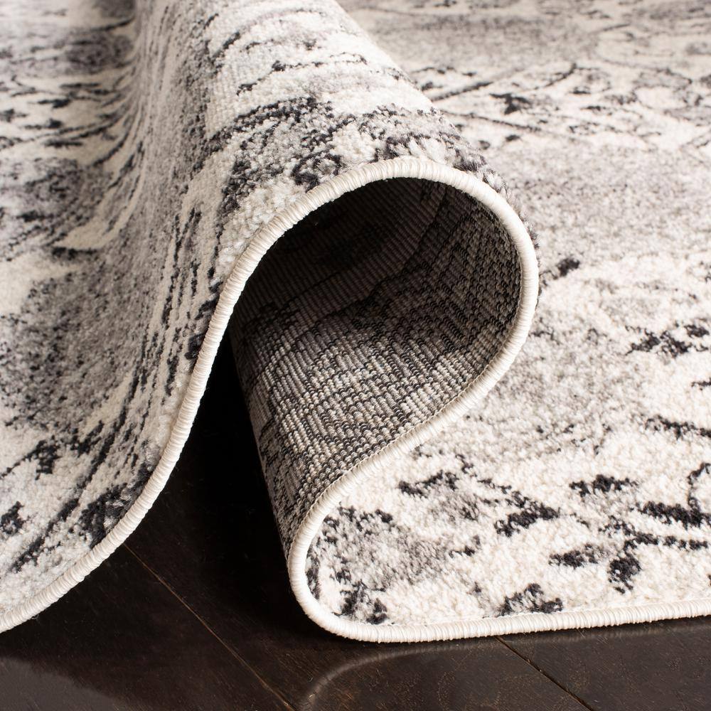 Cream and Silver Rectangular Synthetic Easy Care Area Rug