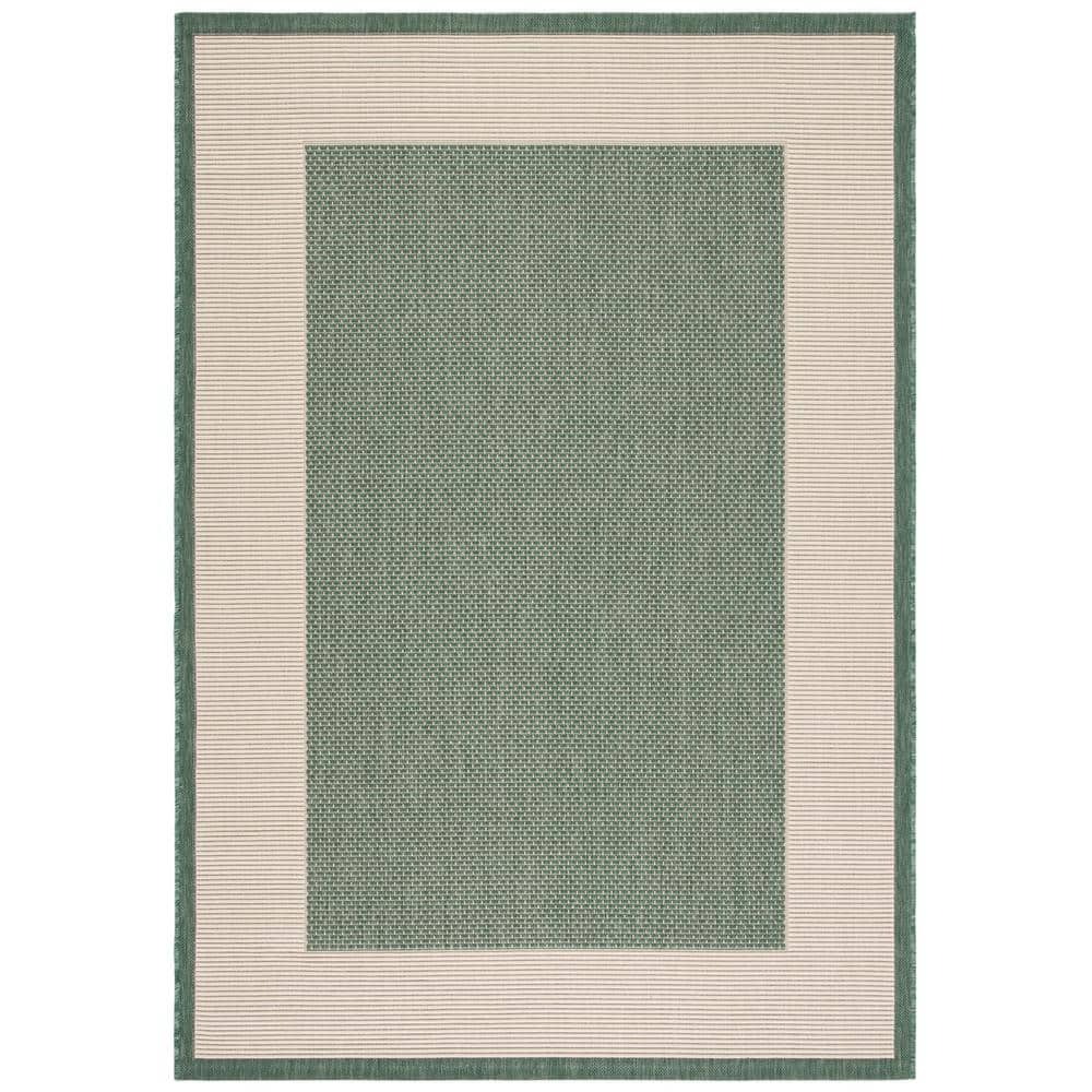 Dark Green and Beige Rectangular Reversible Synthetic Area Rug