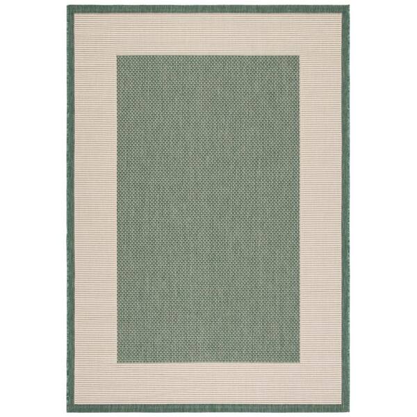 SAFAVIEH Courtyard Dark Green/Beige 7 ft. x 10 ft. Border Solid Indoor/Outdoor Patio  Area Rug
