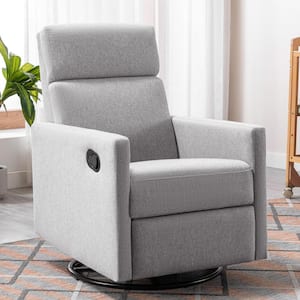 Modern Gray Upholstered Plush Seating Glider Swivel,Arm Chair Rocker Nursery Chair Recliner Chair