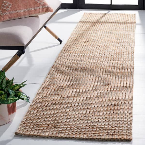 Natural Fiber Beige 2 ft. x 9 ft. Solid Woven Runner Rug