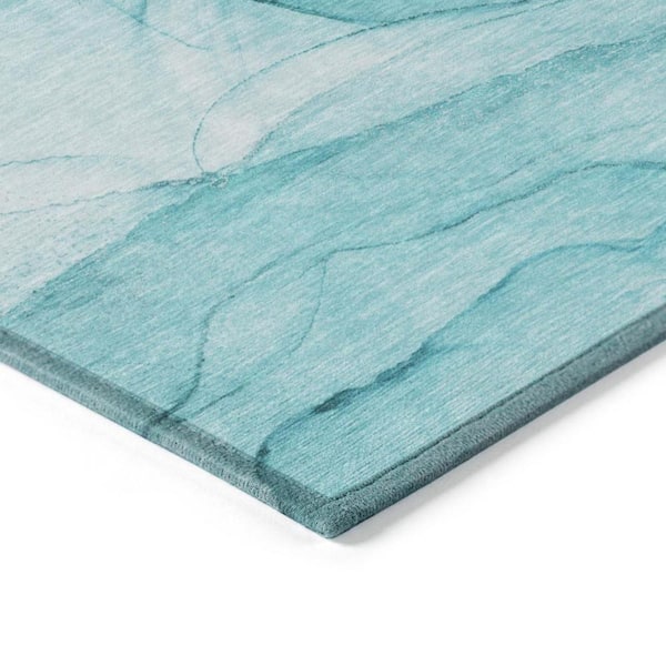 Teal 8 ft. Round Abstract Indoor / Outdoor Area Rug