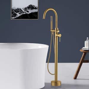44.9 in. Single-Handle Classical Freestanding Bathtub Faucet with Hand Shower in Brushed Brass