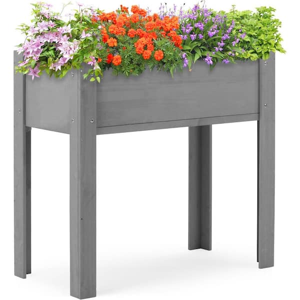 Unbranded 31 in. x 31 in. x 16 in. Wood Raised Planter with Legs in Gray