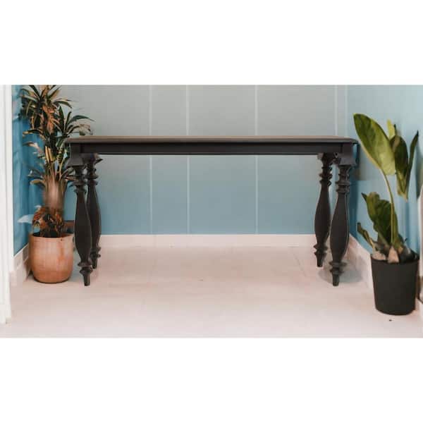 8 in. Black Rectangle Wood Console Table Distressed