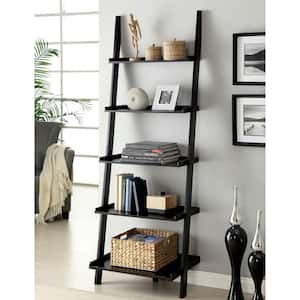 Zoeah 72 in. Black Wood 5-Shelf Ladder Bookcase