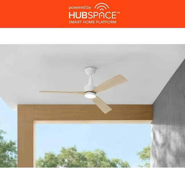 Ryland 52 in. Smart Indoor/Outdoor Matte White Ceiling Fan with Adjustable White LED with Remote Powered by Hubspace