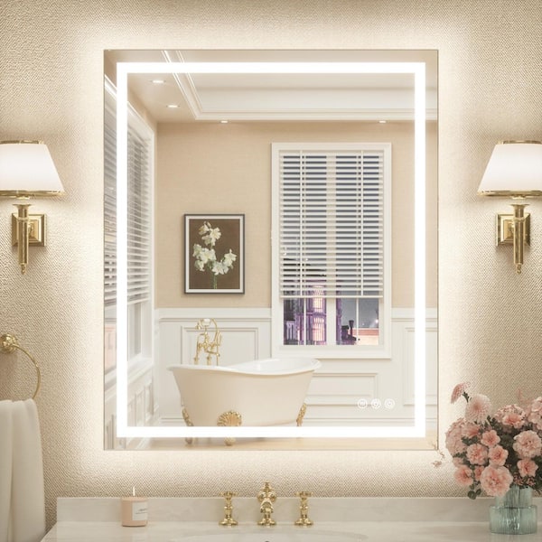 30 in. W x 36 in. H Rectangular Frameless LED Lighted Bathroom Vanity Mirror with Light with Backlit and Anti-Fog