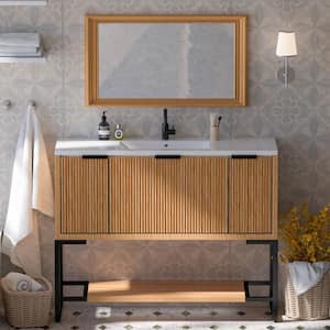 BIG 48 in. W x 18 in. D x 35 in. H Geometric Freestanding Bathroom Vanity in Maple with White Single Sink Resin Top