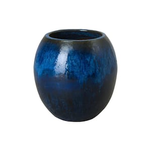 16 in. x 16 in. H Blue Ceramic Ball Planter,