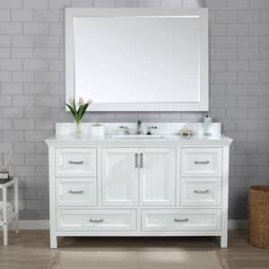 Isla 60 in. Single Bathroom Vanity in White with Composite Stone Vanity Top in Carrara with White Basin and Mirror