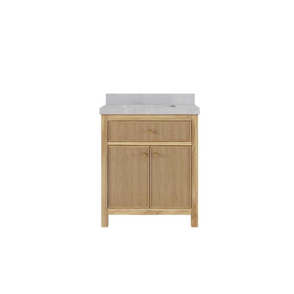 Willow Collections Sonoma Teak 30 in. W x 22 in. D x 36 in. H Single Sink Bath Vanity Center in Light Teak with 2 in. Pearl Gray Qt. Top