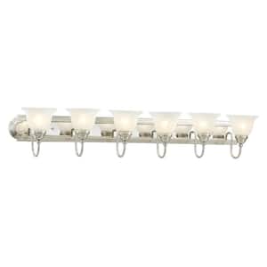 Bradley 48 in. 6-Light Brushed Nickel and Polished Chrome Vanity Light with White Alabaster Glass