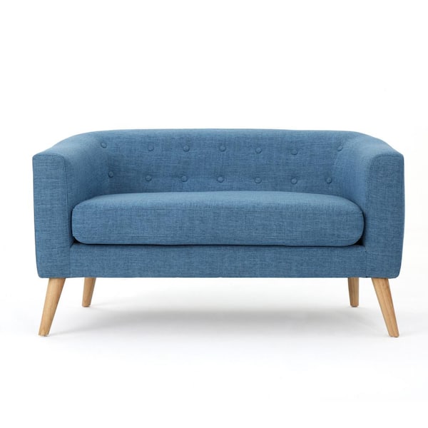 Noble House Bridie 52 in. Muted Blue Polyester 2-Seat Armless Loveseat with Tapered Wooden Legs
