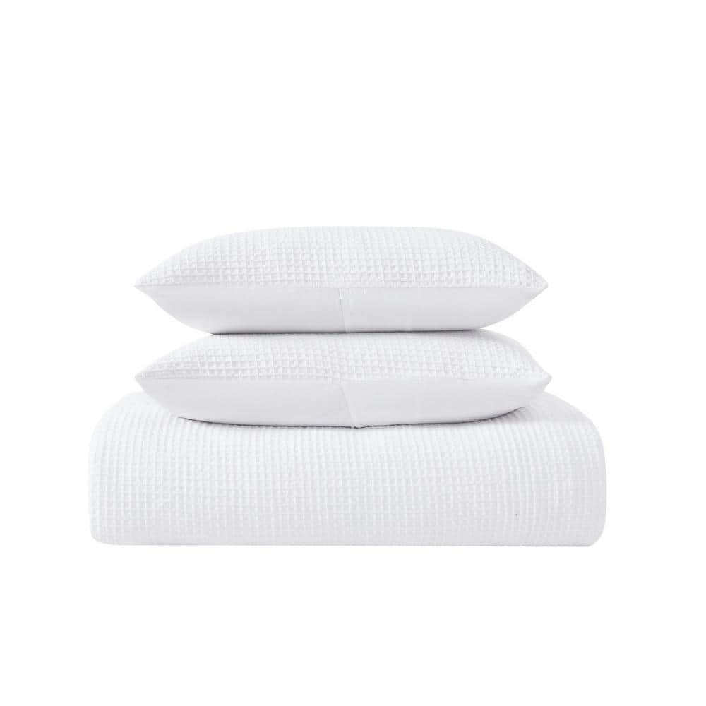White Organic Cotton Waffle Weave Full Comforter Set