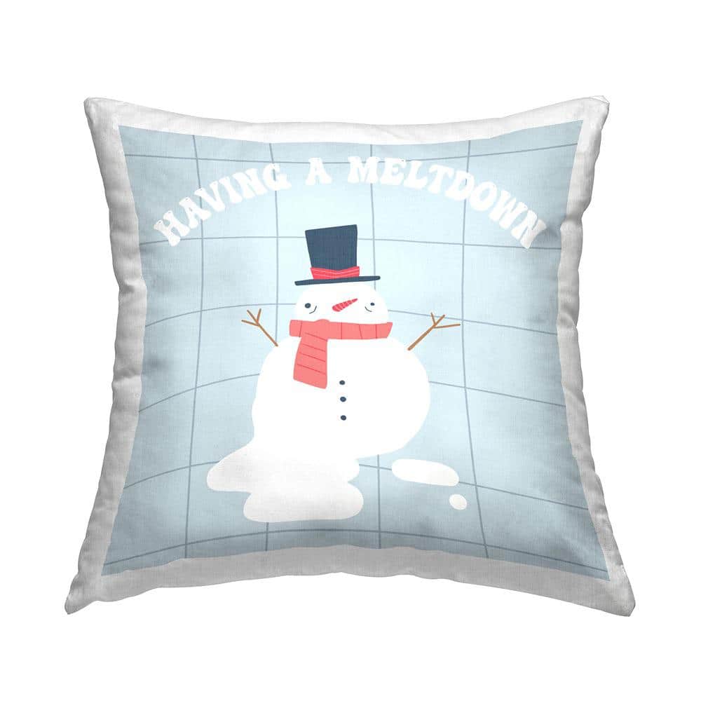 Having A Meltdown Snowman Blue Polyester Throw Pillow