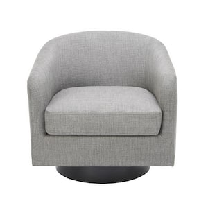 Light Gray Polyester Upholstered 360°Swivel Arm Chair With Wood Base (Set of 1)
