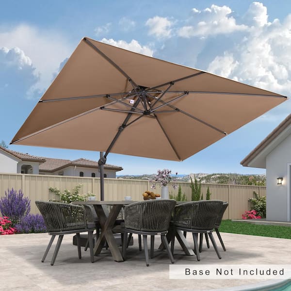 PURPLE LEAF 9 ft. x 12 ft. Double Top Outdoor Aluminum 360° Rotation Cantilever Patio Umbrella in Taupe