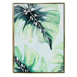 1- Panel Leaf Monstera Framed Wall Art with Gold Frame 47 in. x 36 in.