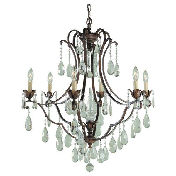Generation Lighting Maison De Ville 6-Light British Bronze French Country Classic Hanging Crystal Candlestick Chandelier with Bead Accents