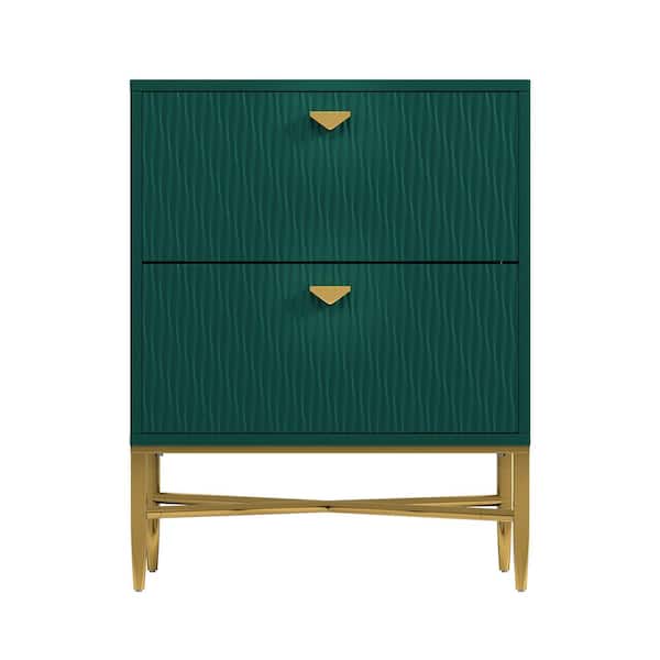 Kahomvis Modern Gray 2-Drawer 19.69 in. Wood Nightstand