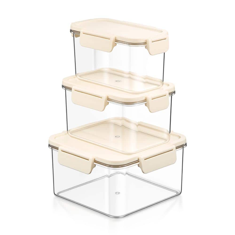 Stackable Plastic Food Storage Container with Lids (3 Pack), Clear Airtight Pantry Canister for Kitchen Organization