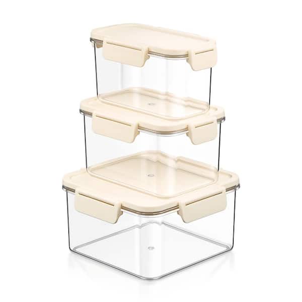 Stackable Plastic Food Storage Container with Lids (3 Pack), Clear Airtight Pantry Canister for Kitchen Organization