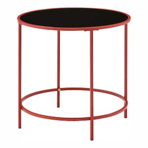 Skyes 22 in. Red Coating Round Glass Top End Table