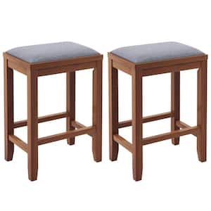 Walnut Upholstered Bar Stools Wooden Counter Height Dining Chairs (Set of 2)