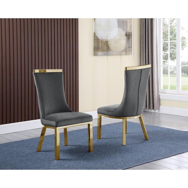 Best Quality Furniture Saul Dark Gray Velvet Gold Stainless Steel Legs Side Chair (Set of 1)