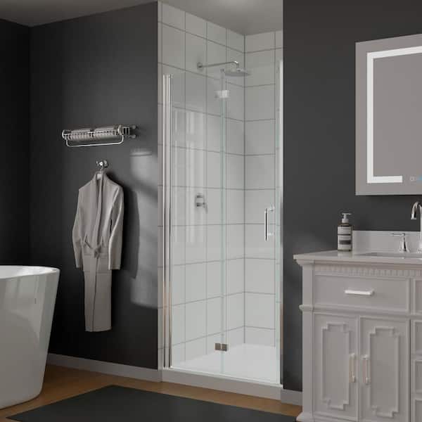 EAKYHOM 34 in. to 35-3/8 in. W x 72 in. H Bi-Fold Semi-Frameless Shower Doors in Chrome with Tempered Clear Glass