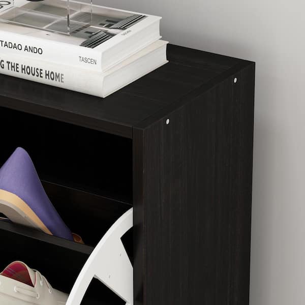 FUFU&GAGA 47.2-in H 3 Tier 18 Pair Black Composite Shoe Cabinet in the Shoe  Storage department at